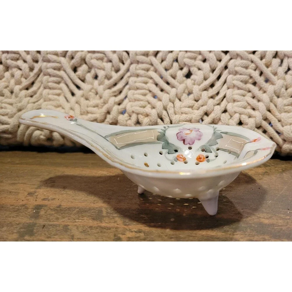 Antique Hand-Painted Porcelain Tea Strainer